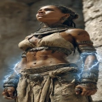 **The Aztec priestess stands among the ancient ruins. Dark skinned with straight black hair. Her fingertips crackle with lightning as she summons the powers of the gods. Muscles visibly strained, it is almost more than she can bear, but she is determined. Though her teeth are gritted, her expression is resolute --ar 1:2 --s 750** - Image #2 <@344228814332887040>