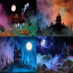 **a halloween themed scene depicting a haunted house atop a hill surrounded by a graveyard. a full moon should be visible in the sky and 2 ghosts are loitering near some tombstones. the scene should include bats, mist and coloured smoke coming out of the house's chimney as if spells are being cast from within. take inspiration from the film Hocus Pocus and the Haunted Mansion for atmosphere and aesthetic. --ar 3:2 --s 50** - <@461803524808900618> (fast)
-# Create, explore, and organize on [midjourney.com](<https://midjourney.com/imagine?from_discord=1>)