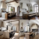 **stucco hood with paint grade shaker style with taj mahal countertops with a statement linear chandelier, modern mediterranearn style joseph dirand style** - <@1109893973255934002> (fast)