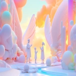 **3d pixar styled happy angels talking to lovely humans in an futuristic atmoshpere, pastellique colours --ar 3:2** - Image #4 <@606497250041921572>
