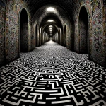**Stuck in an Escher maze on LSD --sref 4240880785 2348464004 <https://s.mj.run/VFUFpA16DHU> --ar 7:5 --s 350 --w 23 --v 7.0 --c 7** - Image #3 <@342478137634062338>