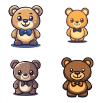 **Cute brown teddy bear with bow tie, vector flat icon isolated on a white background. Simple design, clip art style, with simple colors, bold outline, minimal details, and clean line work. Flat color, vector illustration with simple shapes and no shadows. Cute cartoon clipart in the style of a simple vector logo. --s 250** - <@634079890777440317> (fast)