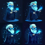 **Futuristic legal wizard mascot, glowing blue eyes, wearing a judge robe mixed with a wizard cloak, holding a digital scroll and a smartphone, cartoonish but clean, high-tech magical vibe, flat design - vector art --s 250** - Variations (Strong) by <@844314166369583134> (fast)