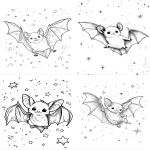 **baby vampire bat learning to fly, surrounded by stars, gentle expressions, thick outlines, white background --ar 5:7** - <@437878260013989888> (relaxed)
