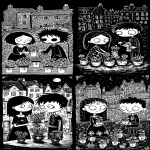 **Six of Cups tarot card by Sarah Andersen. The image is black and white and depicts two people working in the city ground with four cups filled with flowers on display in front of them. The woman is wearing dress , while her brother wears ancient outfit. The brother is tending a chalice with flowers to his sister and there is a flower vase behind him. There is an old stone houses and buildings in background. all set against a black background, and the overall design is simple yet striking, in the style of Sarah Andersen. --ar 3:5 --v 7.0 --p fllp7es** - <@409716268476923920> (fast)
-# Create, explore, and organize on [midjourney.com](<https://midjourney.com/imagine?from_discord=1>)