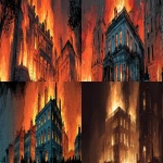 **serious comic book art of a bunrning house in london, burning white stone house, st james street, by night, victorian london, huge fire in the dark --ar 7:2 --raw** - <@318345169080549377> (fast)