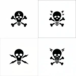 **a simple illustration logo of a skull and cross bones where the skull is a lightbulb and the crossbones are thin symmetrical lightning bolt symbols --v 7.0** - Variations (Strong) by <@340952336275079170> (fast)