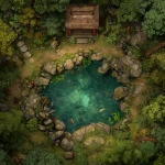 **a tabletop vtt battlemap. Gridless. a hidden japanese kami shrine in a forest. a pool with carp and lilypads. a small stone shrine. Foundry roll20 style vtt map --v 7.0** - Upscaled by <@607670360539660330> (fast)