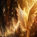 **Divine golden light rays descending from heaven onto floating elemental symbols (fire flame, water droplet, air swirl, earth crystal), angelic wings in background, warm amber and gold color palette, hyper-realistic spiritual energy, cinematic photography --ar 4:1 --v 6.0** - Image #2 <@900787127892180992>