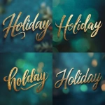 **The image features the word "Holiday" in a cursive, gold-colored font, prominently displayed against a blurred, dark teal background. The word is positioned centrally, taking up a significant portion of the frame. The gold lettering appears to have a textured or metallic effect, with subtle variations in tone that suggest a brushed or gilded finish. The background is a gradient of dark teal and hints of lighter teal and possibly hints of green, creating a blurred effect that adds depth and a sense of softness. The composition is simple yet impactful, with the word "Holiday" being the clear focal point due to its color, size, and central placement. The overall aesthetic is festive and celebratory. --v 7.0** - <@817880507983069194> (fast)