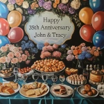 **"Happy 35th Anniversary John & Tracy" banner surrounded by balloons, flowers and delicious food. --v 6.1** - Upscaled (Creative) by <@1327691479602298971> (relaxed, stealth)
-# Create, explore, and organize on [midjourney.com](<https://midjourney.com/imagine?from_discord=1>)