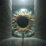 **cinematic. In a futuristic server room, a man looks closely at a single iris that has bloomed within a crack in a server. He is puzzled. Prophetic iris --s 750 --v 7.0** - Image #4 <@1071135204846096475>