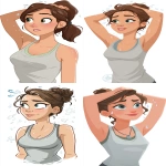 **a cartoon girl sweating, beads of sweat trickling down her forehead, in a light grey tank top, on a plain white background, cheerful determined expression with exaggerated cartoon features, bold outlines and flat pastel fills, digital vector illustration in a Western animation style, smooth clean lines and subtle shadow accents --ar 9:16** - <@1391658406728826971> (fast)