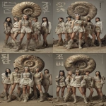 **K-pop magazine cover. It shows a girl band and ammonite amanita. --ar 2:3 --c 5** - Variations (Strong) by <@1052958752749387917> (relaxed)