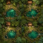 **a tabletop vtt battlemap. Gridless. a hidden japanese kami shrine in a forest. a pool with carp and lilypads. a small stone shrine. Foundry roll20 style vtt map** - Variations (Subtle) by <@607670360539660330> (fast)