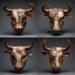 **a bull mask made of birch bark and copper in the style of morfeioneire, Morfei & Oneire** - Variations (Strong) by <@470028338816090113> (fast)