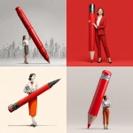 **a female office manager holding a giant red pen** - <@1161376171972382821> (fast)