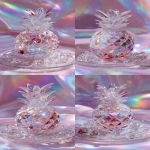**a highly detailed crystal pineapple art piece, shaped like a ripe pineapple made entirely of translucent gemstone, iridescent rainbow reflections, sparkling diamond-like textures, placed on a clear glass plate, surrounded by crystal droplets, soft pastel lighting, dreamy glossy aesthetic, hyper realistic photography, fantasy luxury concept --ar 9:16** - Variations (Strong) by <@1240240057374478349> (fast)
-# Create, explore, and organize on [midjourney.com](<https://midjourney.com/imagine?from_discord=1>)