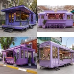 **un restaurante pop up pequeño tipo movil de color morado claro, visto de frente ar--16:9 --v 7.0** - <@1182389423611072592> (fast)