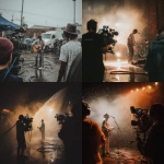 **camera crew filming content of an artist singing while a hose is pouring "rain" from the air** - <@700121297820188752> (fast)
