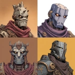 **a warforged made to look like a wasteland warlord, drawn in a cartoon style, headshot, dnd, icon** - <@291608996564172800> (fast)