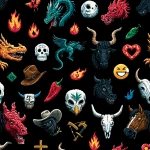 **in the style of keith herring, emojis of dragons & cowboys across a black paint canva** - Image #3 <@727985309521805392>