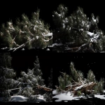 **Scattered broken pine tree trunks, splintered branches, and pine needles, heavily covered in fresh snow, jagged edges, realistic textures, high detail, sharp contrast, on a solid pure black background, studio lighting, no shadows, photorealistic, 8k resolution --ar 16:9 --v 5.0** - <@468248390342279168> (fast)