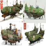 **a dnd style concept art with Ashley Wood details of two feudal japan wooden and old iron nuclear powered kamikaze planes, Japan Meiji era armada, have different number in the hull, same size but not identical, dark industrial scifi style, labeled as fleet's best boats, white-moss green contrast color with orange accents and small hi-viz lime and red hazard markings, mechanical details, Japanese characters graffiti on the hulls, realistic look, moody atmosphere, a little bit foggy, signal towers, various size nobori, various size lanterns, robotic-mechanical arms, have japanese anime mural on the hulls, signal cabbles, on a white background in the style of Studio Ghibli and Makoto Shinkai, cel-shaded, full-body, cartoon, 2D game art --ar 11:5** - <@1043498067623686144> (fast)
-# Create, explore, and organize on [midjourney.com](<https://midjourney.com/imagine?from_discord=1>)