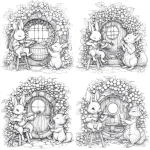 **Cozy music room built within a cluster of grapes, interior softly curved like grape walls. A small round window lets light in. The rabbit sits on a stool holding a violin, and the fox claps nearby. Minimal background, easy-to-color line art. --v 6.1** - Variations (Strong) by <@1426448926453530644> (relaxed)