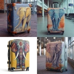 **Travel suitcase painted with elephant motif on the outside, back space at the airport** - <@847871507090112512> (fast)