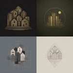 **minimalist one-color foil stamp illustration symbolizing property management, geometric buildings and apartments arranged in balanced composition, abstract sense of order, no people, calm and reliable atmosphere, architectural line art, elegant symmetry** - <@1141890881742458911> (relaxed)
