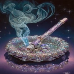 **The disco cigarette is completely covered in glittering mirror mosaic sitting on an ashtray, cigarette is bedazzled in a mosaic of small mirrors, violet metallic wrap filter, ash tray is a mosaic of tiny mirrors, mirrored surface of cigarette, mirrored surface of ash tray, portrayal of rising wafting smoke and mirrors, background is glitter black anodized with contrast silver and purple glitter flake, intimate product ad photography style --weird 123 --chaos 66 --s 666 --exp 69 --v 7.0 --ar 2:3** - Image #1 <@342505012569833472>