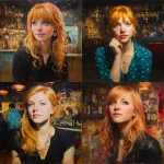 **a painted portait of a young woman with strawberry blonde hair. She is smart and witty but naive. The background is of a club or bar. --v 7.0** - <@705576913632100503> (fast)
-# Create, explore, and organize on [midjourney.com](<https://midjourney.com/imagine?from_discord=1>)