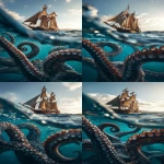 **kraken attacking a sailboat in the sea with tentacles, hdr, low angle view --ar 4:7** - Variations (Subtle) by <@585362301041770519> (fast)