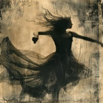 **beautiful blonde Celtic priestess DANCES joyfully as a spirit, ghostly, with a wreath of herbs on her head:: dances in a transparent dress , cheerfull, medieval spring festival, divine light:: monochrome, burnt sienna, damaged Anthotype print, scratched, dynamic movement --ar 3:4 --v 6.0 --s 250** - Image #3 <@1089203343378878556>