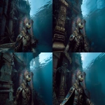 **brutalist reptilian 80s hair band style, psychedelic undertones, swimming in an underwater ruined human temple --ar 16:9 --v 7.0** - Zoom Out by <@941086399229198347> (fast)