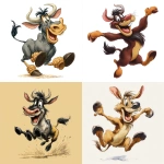 **the ear of a gnu, with eyes and smiling mouth, that has the feet of a Kangaroo, jumping up and down, style of Warner Bros cartoon** - <@1062998643696750602> (fast)