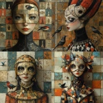 **A full-length picture of a woman with chess, mask multicolor, fish, bird, painting by Naoto Hattori, Didier Lourenço, Kelly McKernan and Hieronymus Bosch --quality 2 --stylize 750 --v 6.1** - <@1051616081585905745> (relaxed)