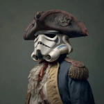 **a stormtrooper dressed as a revolutionary war hero, he wears a tri-fold hat** - Image #4 <@991616868857172059>