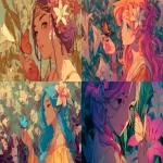 **An illustration with intense tones of a spring's goddess in 3/4 view holding a butterfly in her hand and wearing a lily in her hair, in colorfull and anime style. --ar 16:9 --v 7.0** - <@1068240844349509652> (fast)