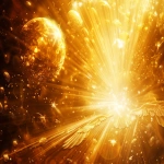 **Divine golden light rays descending from heaven onto floating elemental symbols (fire flame, water droplet, air swirl, earth crystal), angelic wings in background, warm amber and gold color palette, hyper-realistic spiritual energy, cinematic photography --v 6.0 --ar 79:59** - Image #2 <@900787127892180992>