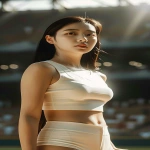**<https://s.mj.run/BL_53ZbS-bc> a cinematic ultra-realistic full-body portrait of a Korean female ceremonial baseball pitcher standing on the mound before the first pitch in a bright stadium, referencing the face, body style, and pose from the provided image, wearing a tight stretch-fit sleeveless cropped sports top and short white spandex shorts, both in matching ivory or pure white tones, made of thin high-performance fabric, no logos or text, toned athletic physique, confident expression, sunlight illuminating her figure, blurred cheering crowd in the background, cinematic lighting, natural skin texture, 9:16 vertical frame --v 6.0 --ar 9:16 --no watermark --raw** - Image #3 <@1404035603569311864>
