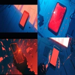 **comic book Cel-shaded anime style with bold clean linework, phone lighting up with a bright red notification flash, dark empty room around it, reflections on the surface, subtle dust particles --ar 16:9 --niji 6** - <@257221362568003584> (fast)