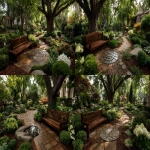 **backyard memorial garden with mahogany bench, small labyrinth, well landscaped, open landscape --s 750 --v 7.0 --ar 3:2** - Variations (Strong) by <@1007106543935823902> (relaxed)