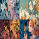 **An illustration with intense tones of a spring's goddess in 3/4 view holding a butterfly in her hand and wearing a lily in her hair, in colorfull and anime style. --ar 16:9 --v 7.0** - <@1068240844349509652> (fast)