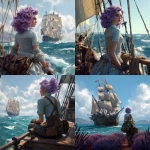 **pirate ship sailing on ocean, a female pirate captain with lavender hair --oref <https://s.mj.run/TS047GDW1LM> --ow 50 --v 7.0** - <@281826490209796096> (relaxed)