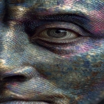 **Macro Photography, Papyrus Fiber Pattern intricately weaving into a reimagined face --c 5 --s 500 --ar 4:7 --v 7.0 --p ydmwyf3 --exp 50 --oref <https://s.mj.run/59mbM3S1_Mc>** - Image #4 <@293080845789691904>