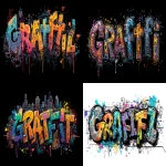 **the word "Graffiti" in graffiti style, with colorful paint splashes and circuitry elements. --ar 16:9 --raw** - <@338517453451821057> (fast)