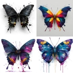 **illustration of a dark watercolor butterfly , white background , abstract and dark color , lot of splash of color --s 250** - <@1087918721076564069> (fast)