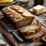 **Freshly baked cinnamon swirl banana bread sliced on a wooden board, visible cinnamon ribbons and moist crumb, banana slices baked on top, crumbs scattered, butter knife nearby, warm cozy lighting, comforting breakfast bread aesthetic --v 6.0 --ar 4:5 --raw** - Image #1 <@1321895242076520463>